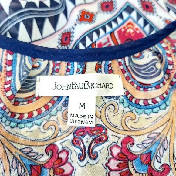 John Paul Richard Boho Bohemian Paisley Peasant Blouse Short Sleeves Sz M - Picture 7 of 11